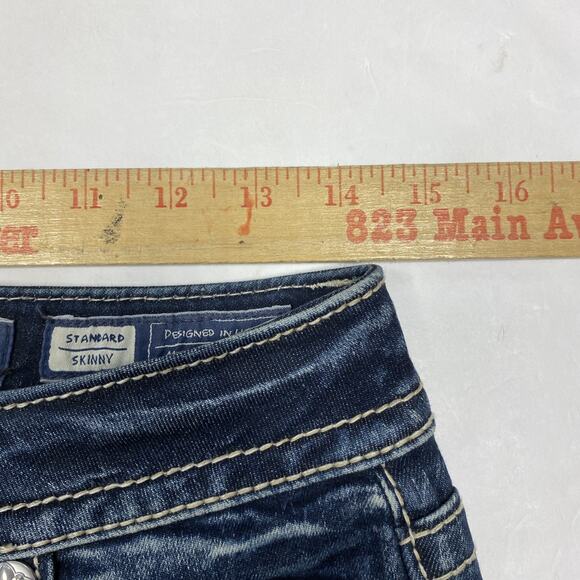 Miss Me Jeans Womens 27 (29x32) Skinny Dark Wash Flap Pocket Embellished Denim - Picture 8 of 11